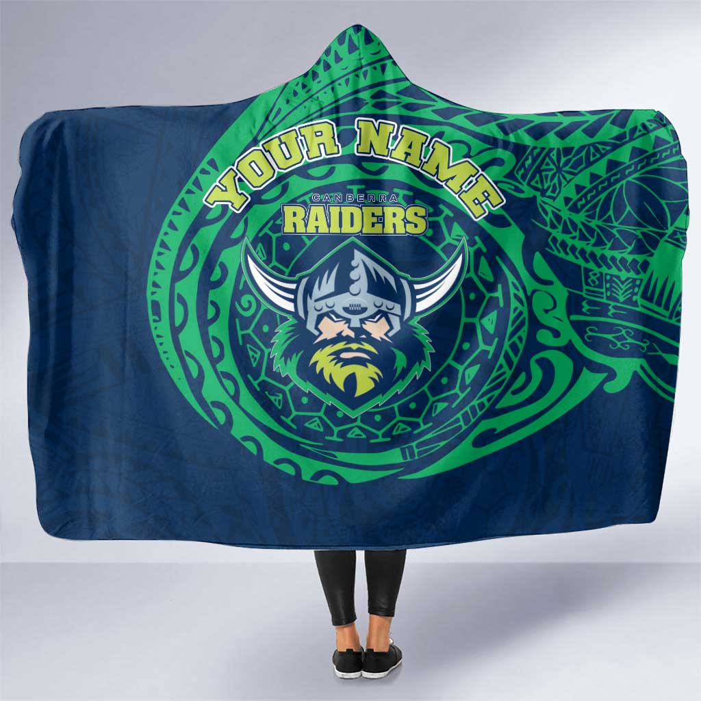 Personalized Canberra Raiders Hooded Blanket Polynesian Tribal Chest and Sleeve Tattoo