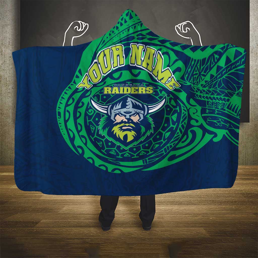 Personalized Canberra Raiders Hooded Blanket Polynesian Tribal Chest and Sleeve Tattoo