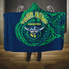 Personalized Canberra Raiders Hooded Blanket Polynesian Tribal Chest and Sleeve Tattoo