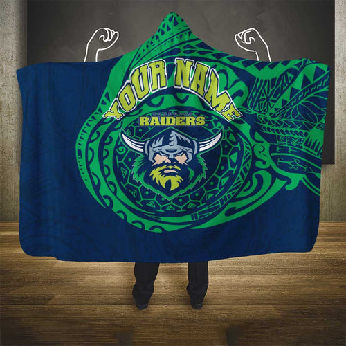 Personalized Canberra Raiders Hooded Blanket Polynesian Tribal Chest and Sleeve Tattoo