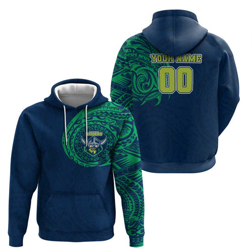 Personalized Canberra Raiders Hoodie Polynesian Tribal Chest and Sleeve Tattoo