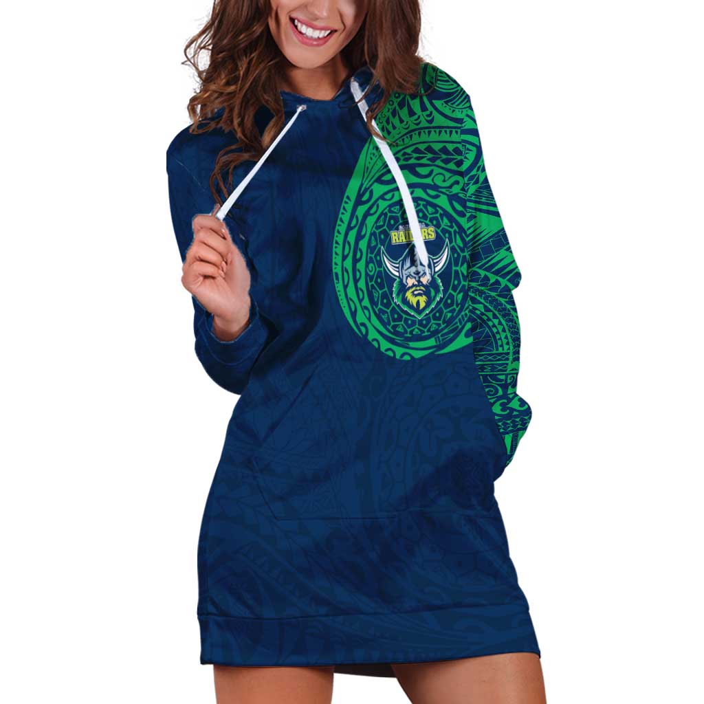 Personalized Canberra Raiders Hoodie Dress Polynesian Tribal Chest and Sleeve Tattoo