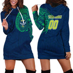 Personalized Canberra Raiders Hoodie Dress Polynesian Tribal Chest and Sleeve Tattoo