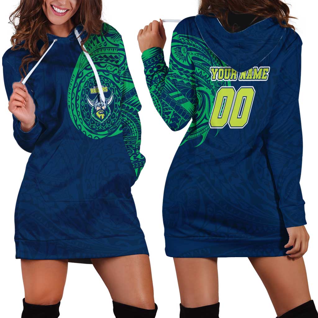 Personalized Canberra Raiders Hoodie Dress Polynesian Tribal Chest and Sleeve Tattoo