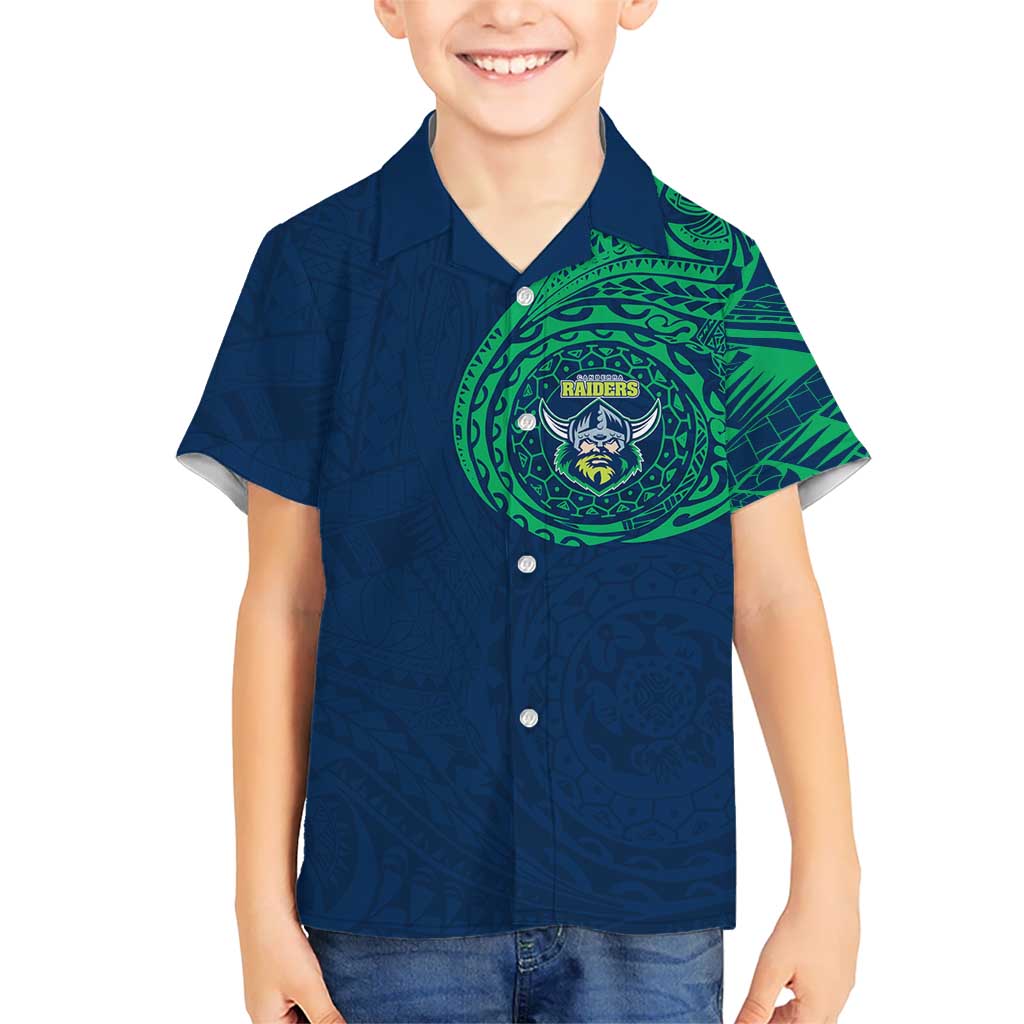 Personalized Canberra Raiders Kid Hawaiian Shirt Polynesian Tribal Chest and Sleeve Tattoo
