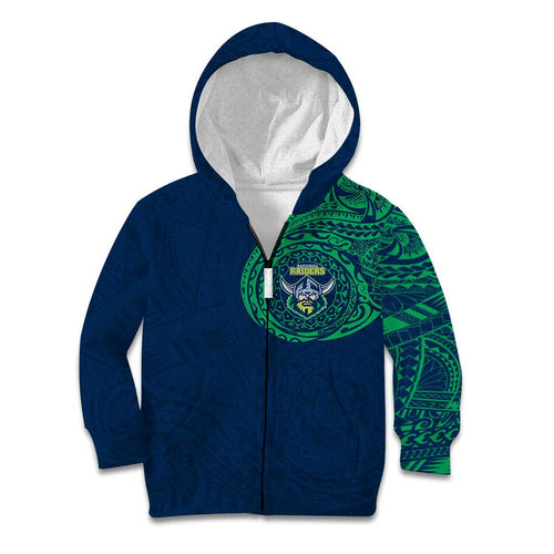 Personalized Canberra Raiders Kid Hoodie Polynesian Tribal Chest and Sleeve Tattoo