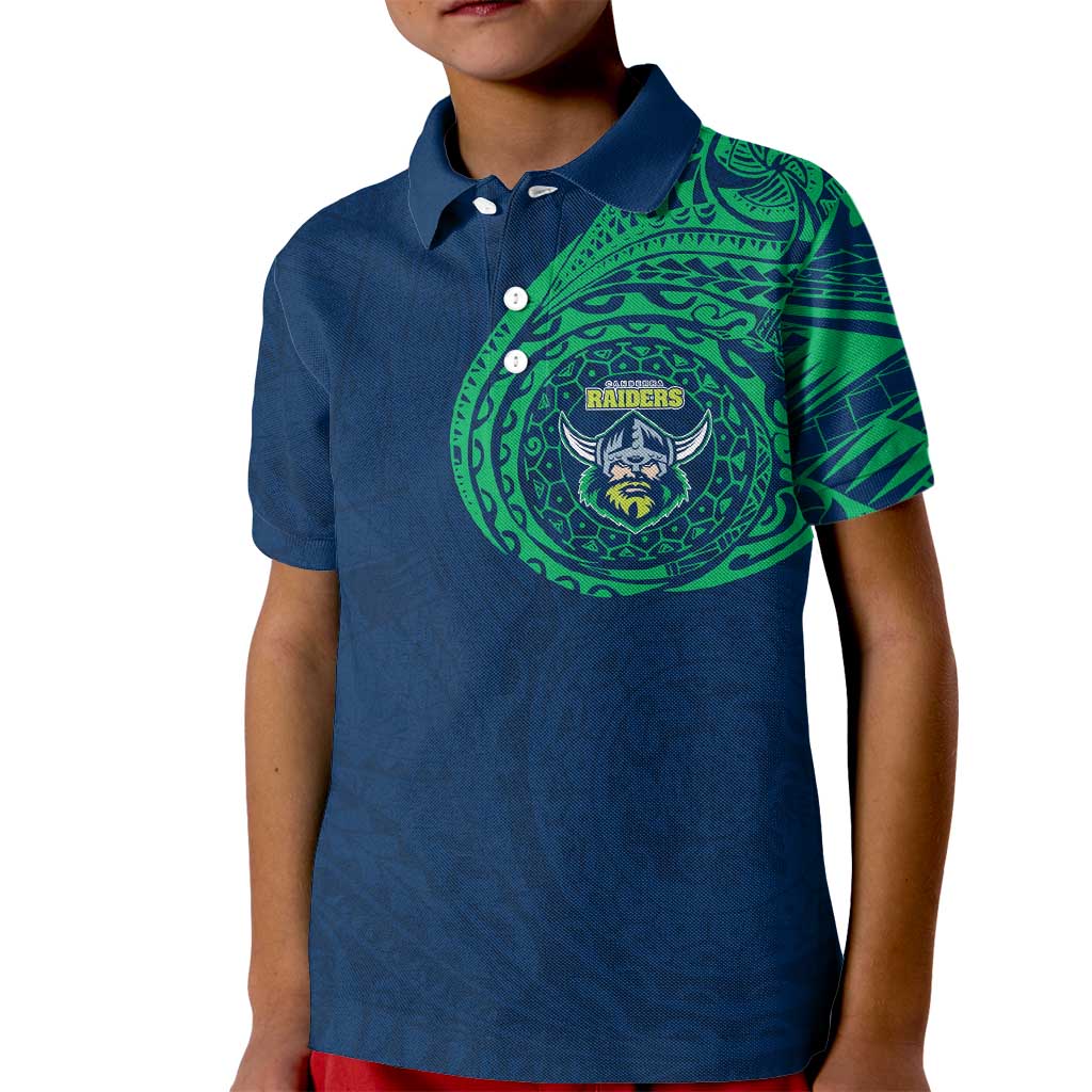 Personalized Canberra Raiders Kid Polo Shirt Polynesian Tribal Chest and Sleeve Tattoo