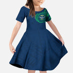 Personalized Canberra Raiders Kid Short Sleeve Dress Polynesian Tribal Chest and Sleeve Tattoo