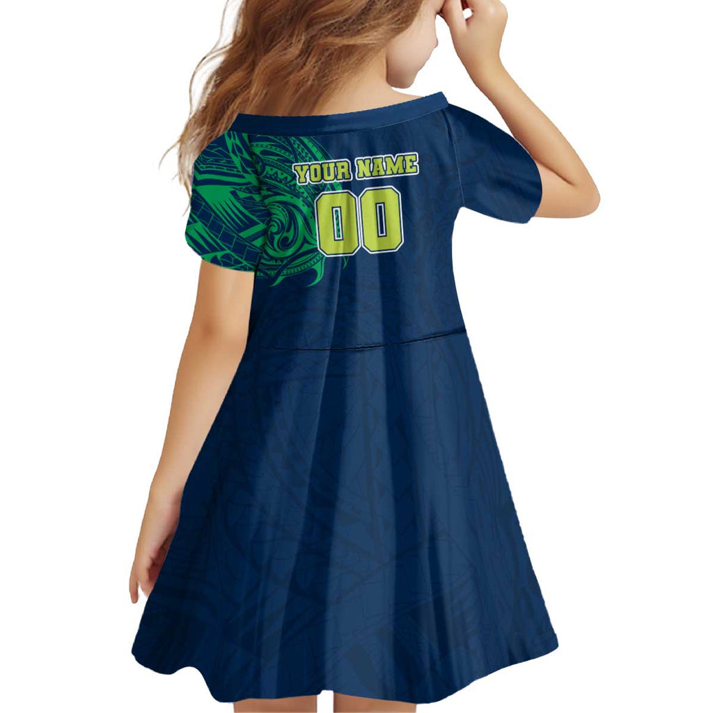 Personalized Canberra Raiders Kid Short Sleeve Dress Polynesian Tribal Chest and Sleeve Tattoo
