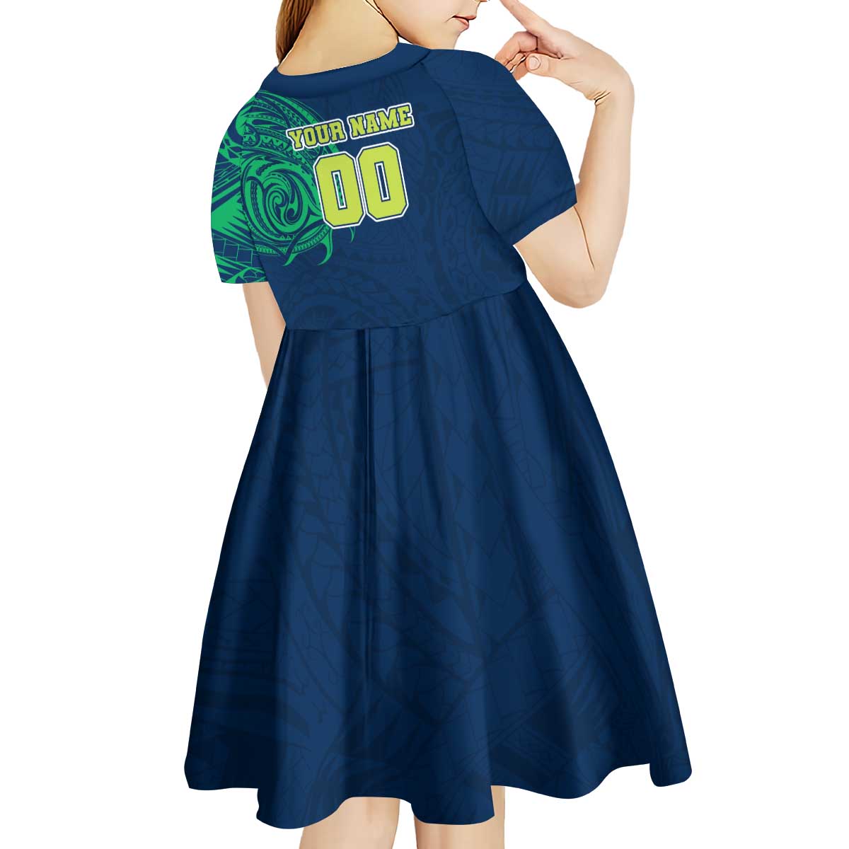 Personalized Canberra Raiders Kid Short Sleeve Dress Polynesian Tribal Chest and Sleeve Tattoo
