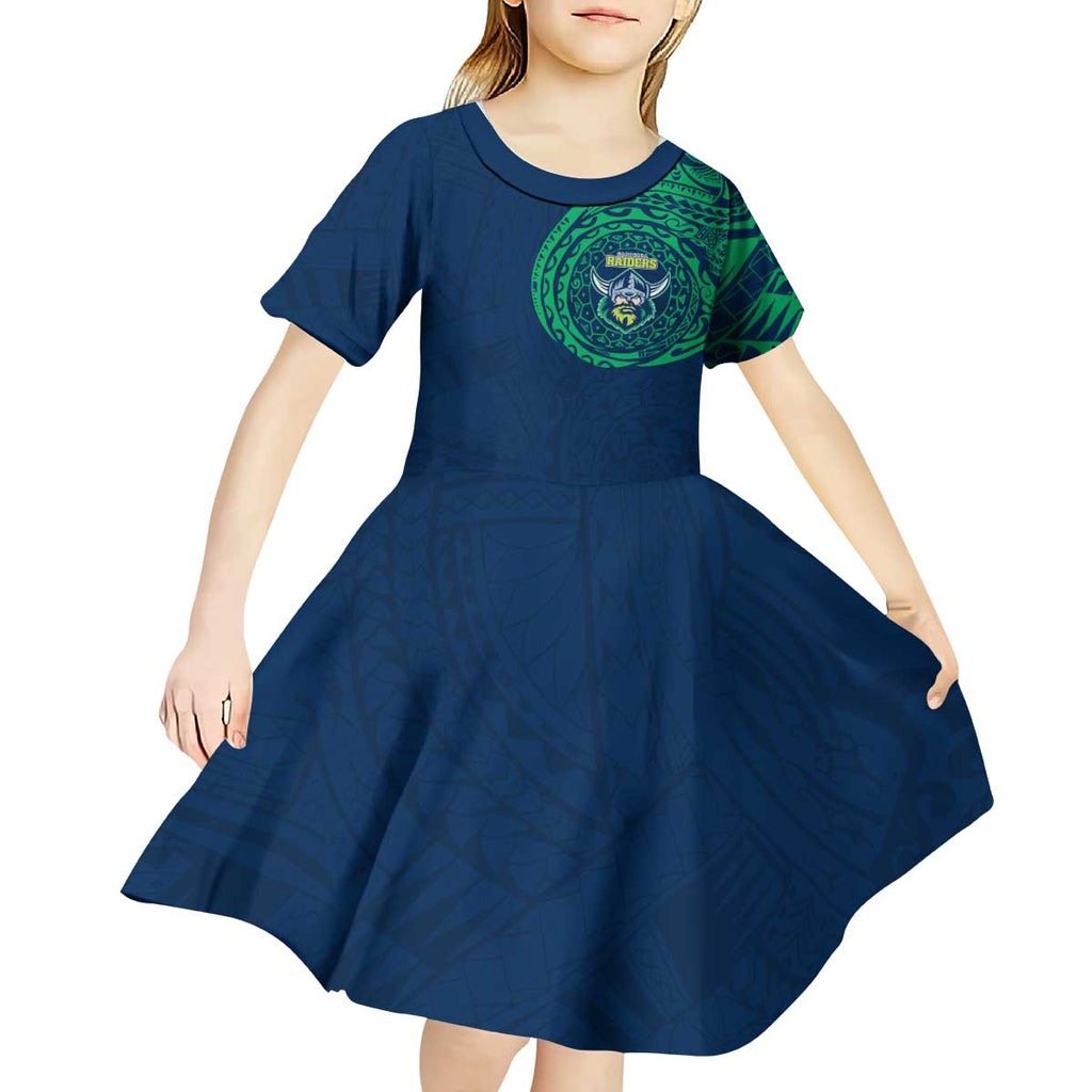 Personalized Canberra Raiders Kid Short Sleeve Dress Polynesian Tribal Chest and Sleeve Tattoo