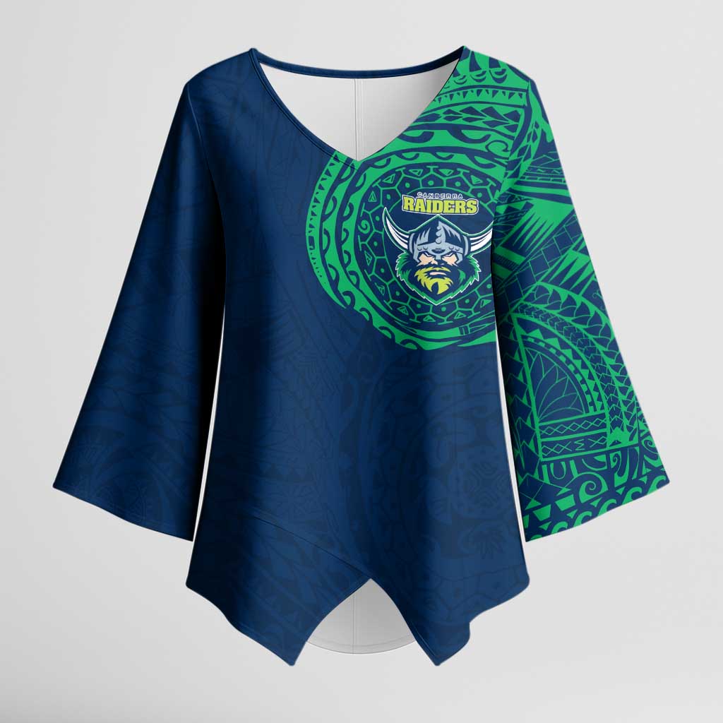 Personalized Canberra Raiders Kimono Sleeve Blouse Polynesian Tribal Chest and Sleeve Tattoo