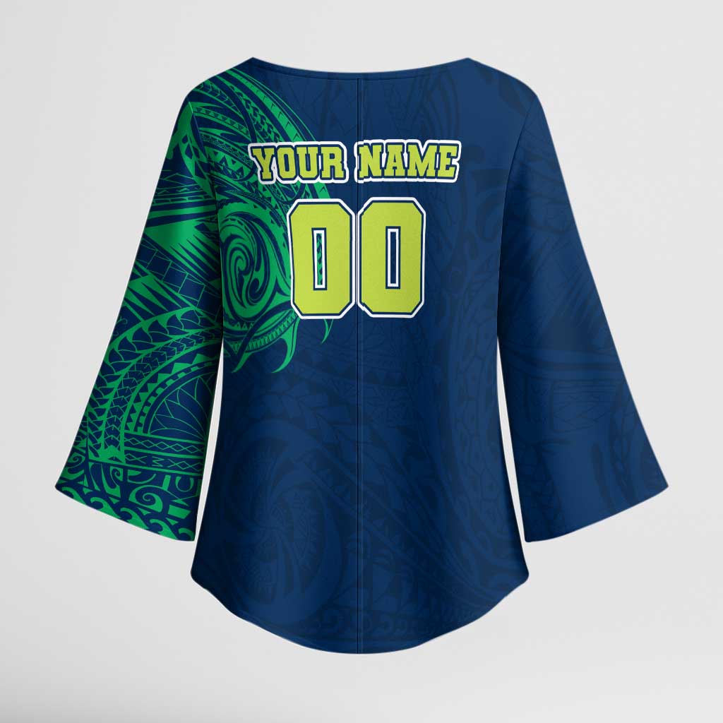 Personalized Canberra Raiders Kimono Sleeve Blouse Polynesian Tribal Chest and Sleeve Tattoo