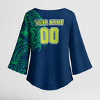Personalized Canberra Raiders Kimono Sleeve Blouse Polynesian Tribal Chest and Sleeve Tattoo