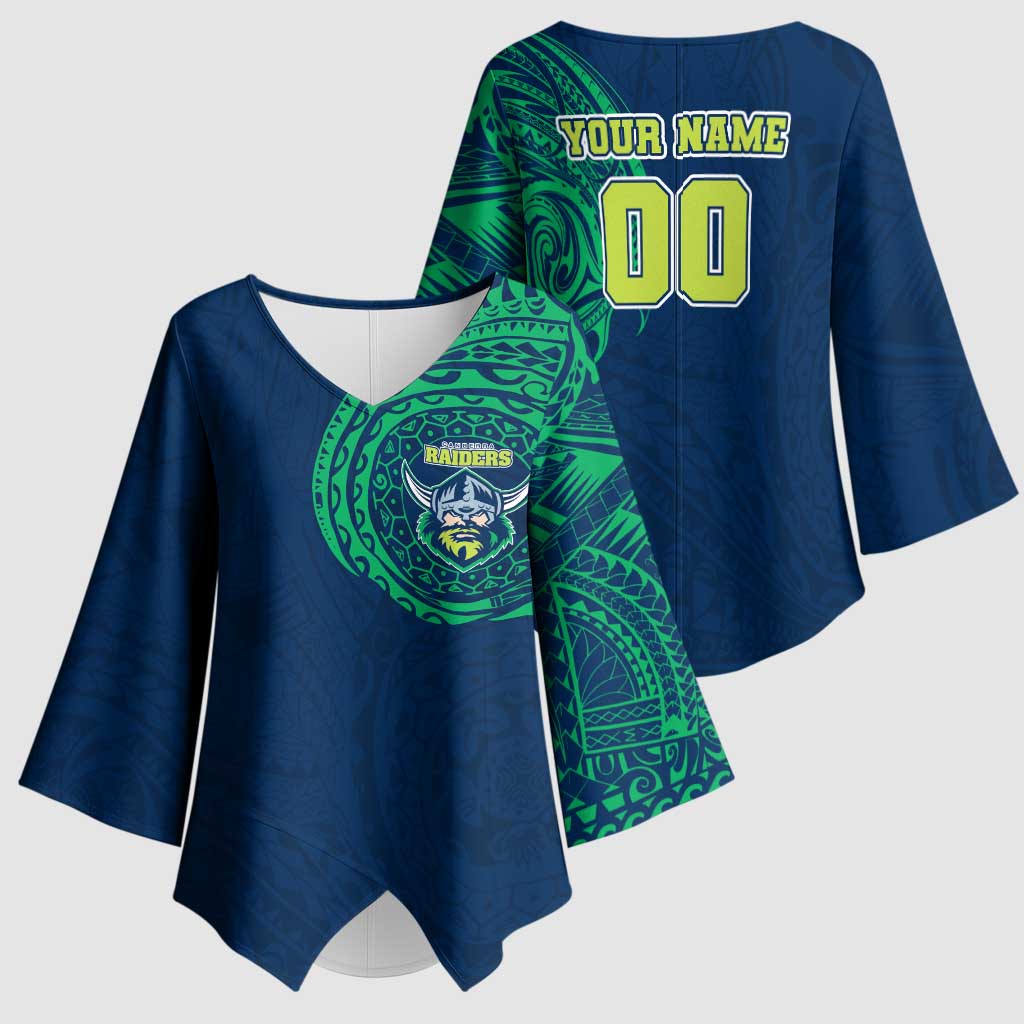 Personalized Canberra Raiders Kimono Sleeve Blouse Polynesian Tribal Chest and Sleeve Tattoo