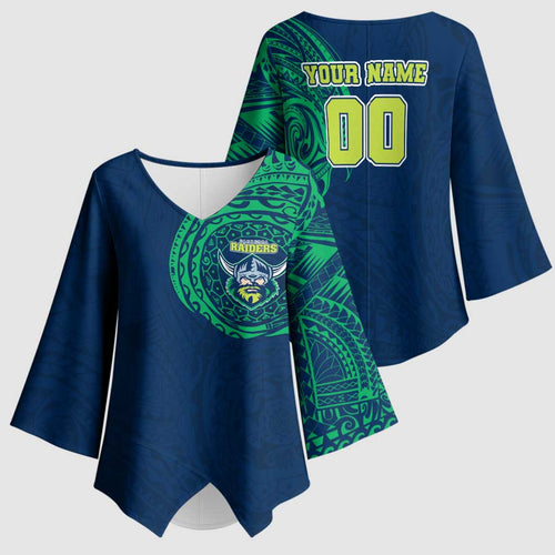 Personalized Canberra Raiders Kimono Sleeve Blouse Polynesian Tribal Chest and Sleeve Tattoo