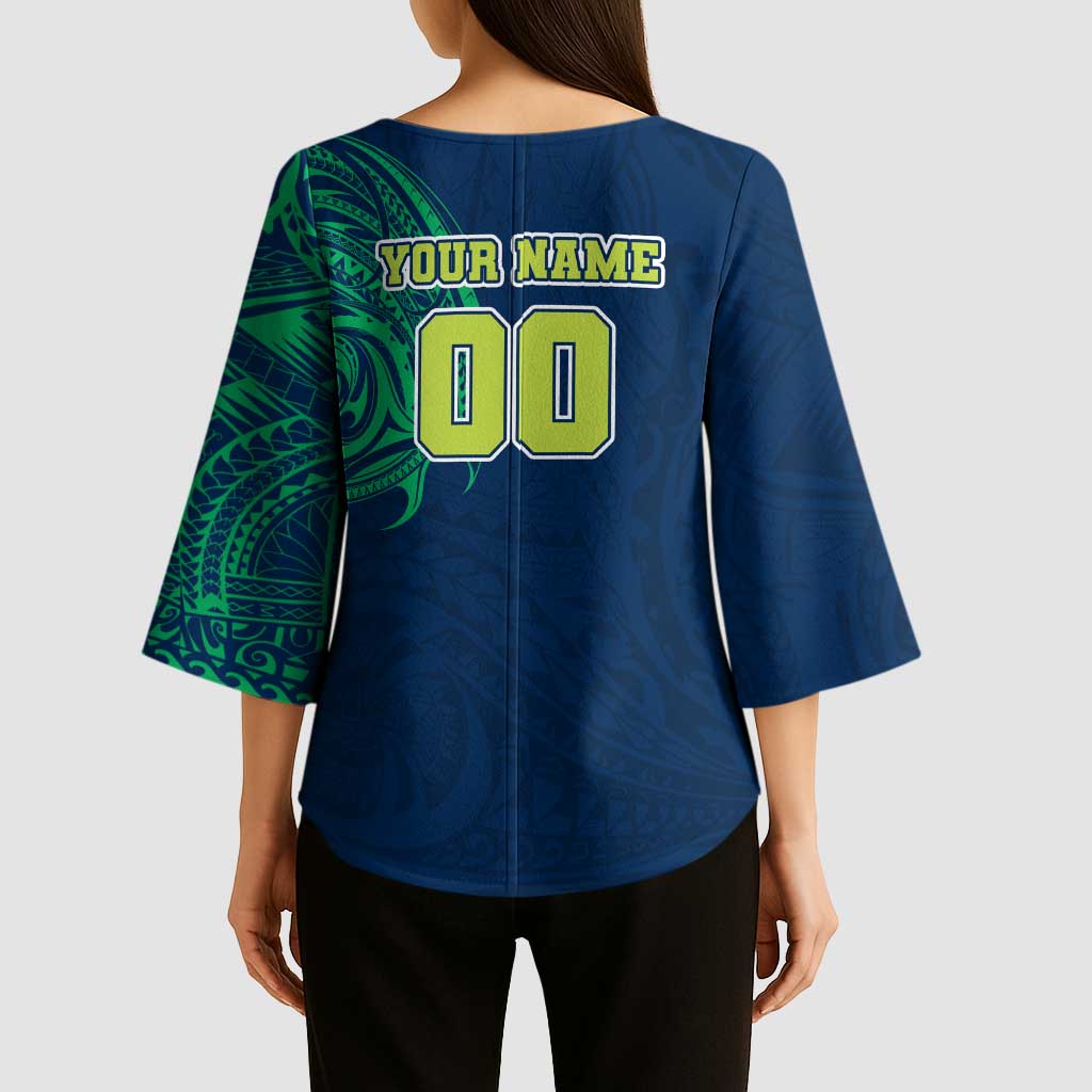 Personalized Canberra Raiders Kimono Sleeve Blouse Polynesian Tribal Chest and Sleeve Tattoo