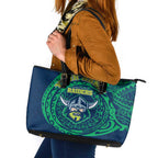 Personalized Canberra Raiders Leather Tote Bag Polynesian Tribal Chest and Sleeve Tattoo