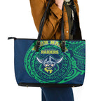 Personalized Canberra Raiders Leather Tote Bag Polynesian Tribal Chest and Sleeve Tattoo