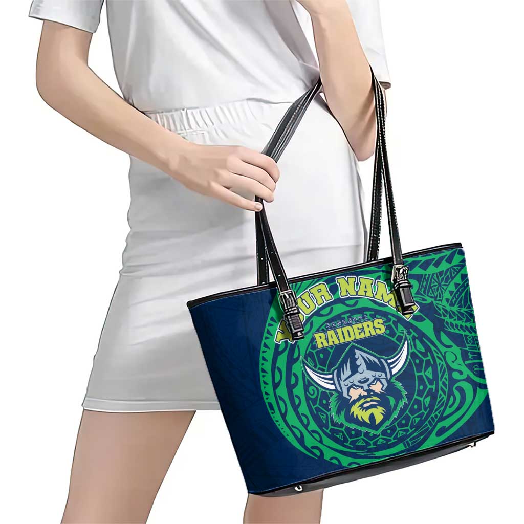 Personalized Canberra Raiders Leather Tote Bag Polynesian Tribal Chest and Sleeve Tattoo