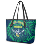 Personalized Canberra Raiders Leather Tote Bag Polynesian Tribal Chest and Sleeve Tattoo