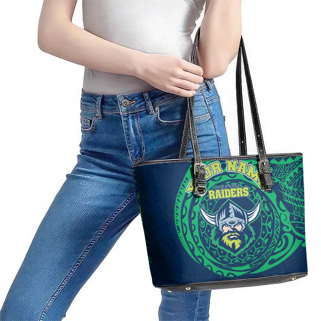 Personalized Canberra Raiders Leather Tote Bag Polynesian Tribal Chest and Sleeve Tattoo