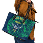 Personalized Canberra Raiders Leather Tote Bag Polynesian Tribal Chest and Sleeve Tattoo