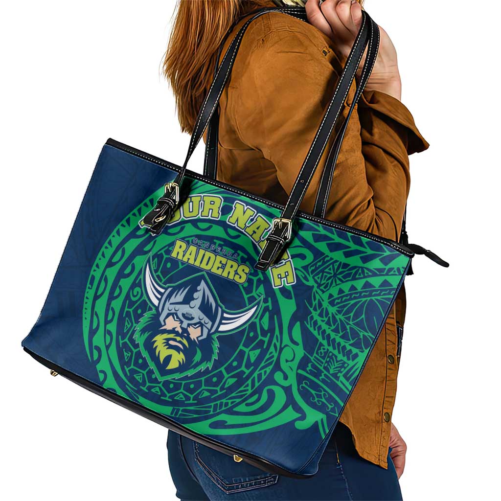 Personalized Canberra Raiders Leather Tote Bag Polynesian Tribal Chest and Sleeve Tattoo