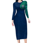 Personalized Canberra Raiders Long Sleeve Bodycon Dress Polynesian Tribal Chest and Sleeve Tattoo
