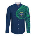 Personalized Canberra Raiders Long Sleeve Button Shirt Polynesian Tribal Chest and Sleeve Tattoo