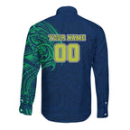 Personalized Canberra Raiders Long Sleeve Button Shirt Polynesian Tribal Chest and Sleeve Tattoo