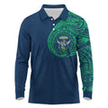 Personalized Canberra Raiders Long Sleeve Polo Shirt Polynesian Tribal Chest and Sleeve Tattoo