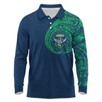 Personalized Canberra Raiders Long Sleeve Polo Shirt Polynesian Tribal Chest and Sleeve Tattoo