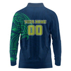 Personalized Canberra Raiders Long Sleeve Polo Shirt Polynesian Tribal Chest and Sleeve Tattoo