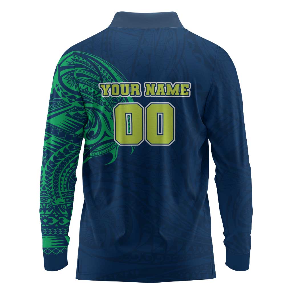 Personalized Canberra Raiders Long Sleeve Polo Shirt Polynesian Tribal Chest and Sleeve Tattoo