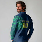 Personalized Canberra Raiders Long Sleeve Polo Shirt Polynesian Tribal Chest and Sleeve Tattoo