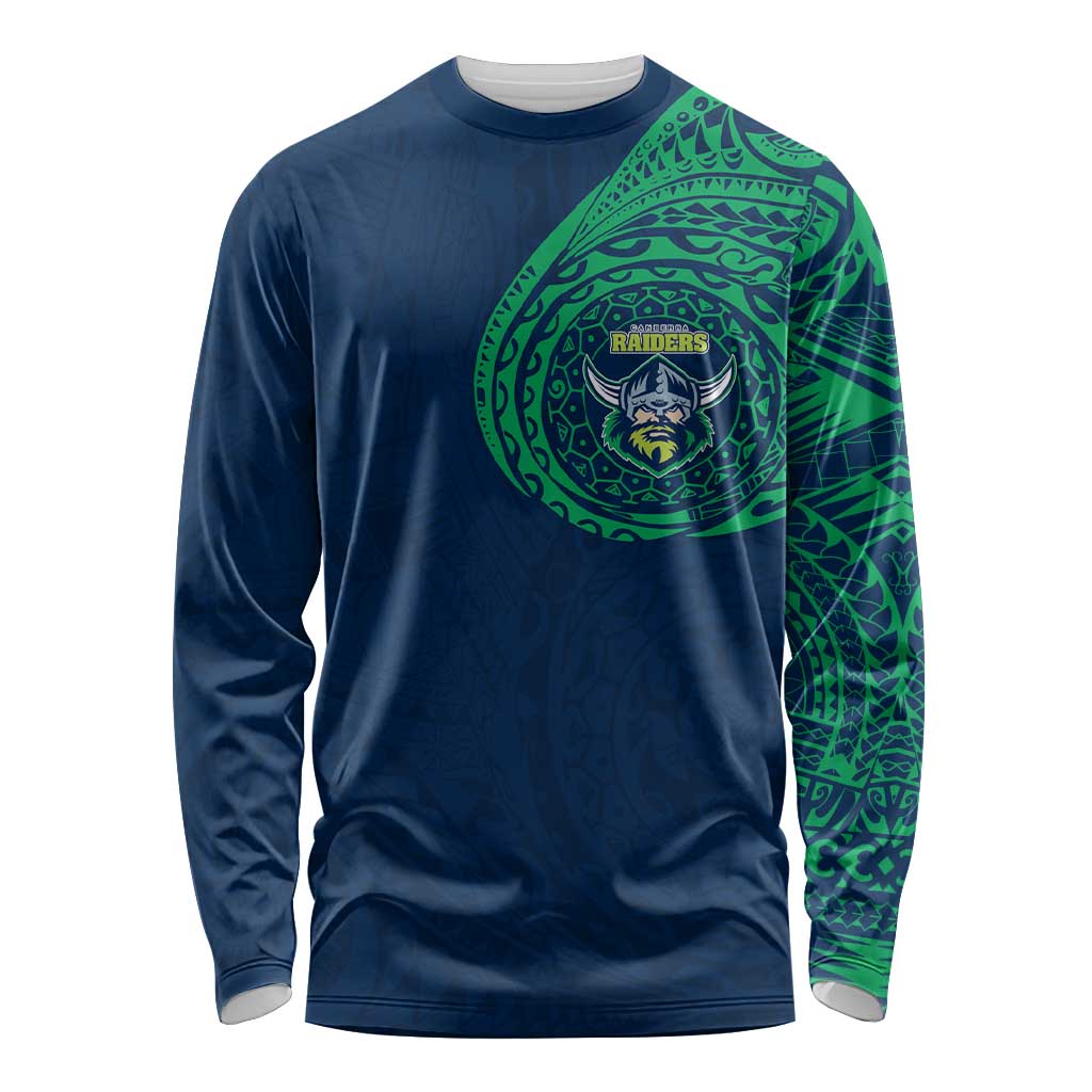 Personalized Canberra Raiders Long Sleeve Shirt Polynesian Tribal Chest and Sleeve Tattoo