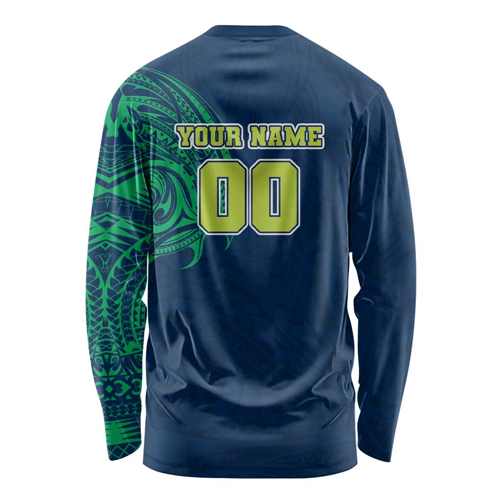 Personalized Canberra Raiders Long Sleeve Shirt Polynesian Tribal Chest and Sleeve Tattoo