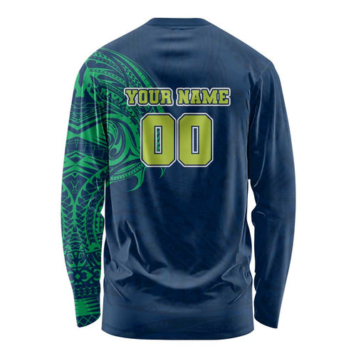 Personalized Canberra Raiders Long Sleeve Shirt Polynesian Tribal Chest and Sleeve Tattoo