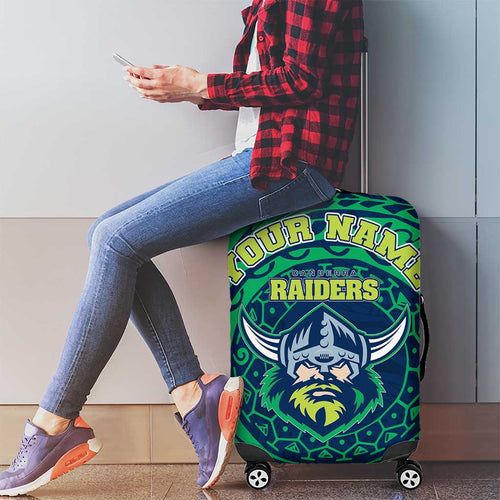 Personalized Canberra Raiders Luggage Cover Polynesian Tribal Chest and Sleeve Tattoo