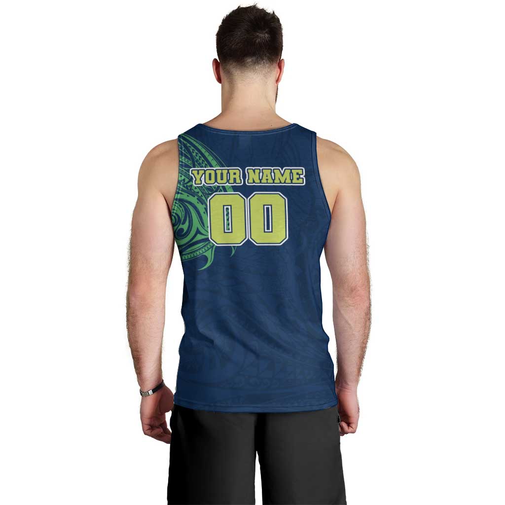 Personalized Canberra Raiders Men Tank Top Polynesian Tribal Chest and Sleeve Tattoo