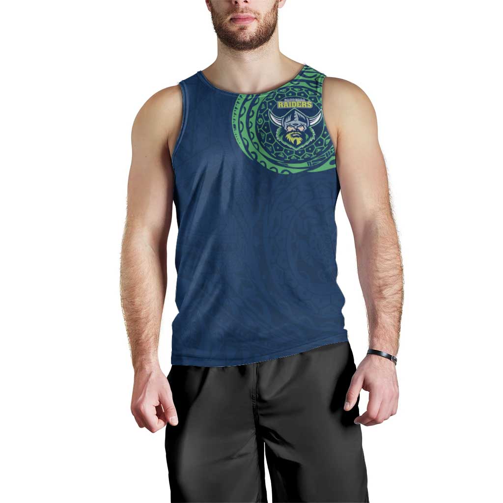 Personalized Canberra Raiders Men Tank Top Polynesian Tribal Chest and Sleeve Tattoo