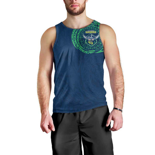 Personalized Canberra Raiders Men Tank Top Polynesian Tribal Chest and Sleeve Tattoo