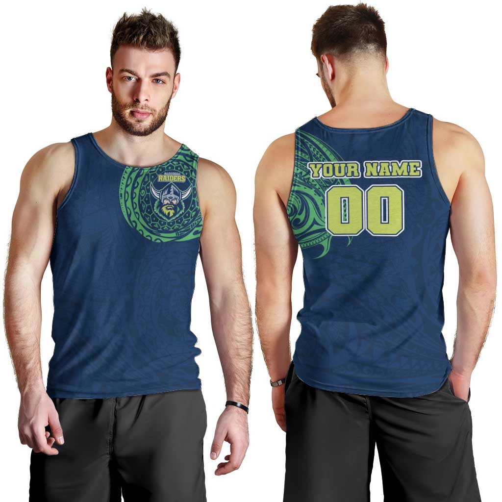 Personalized Canberra Raiders Men Tank Top Polynesian Tribal Chest and Sleeve Tattoo
