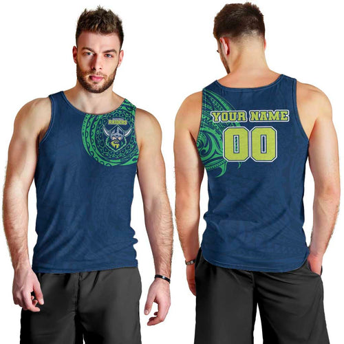 Personalized Canberra Raiders Men Tank Top Polynesian Tribal Chest and Sleeve Tattoo
