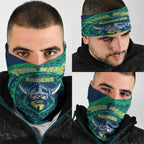 Personalized Canberra Raiders Neck Gaiter Polynesian Tribal Chest and Sleeve Tattoo