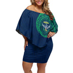 Personalized Canberra Raiders Off Shoulder Short Dress Polynesian Tribal Chest and Sleeve Tattoo