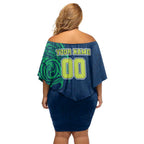 Personalized Canberra Raiders Off Shoulder Short Dress Polynesian Tribal Chest and Sleeve Tattoo