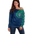 Personalized Canberra Raiders Off Shoulder Sweater Polynesian Tribal Chest and Sleeve Tattoo