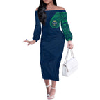 Personalized Canberra Raiders Off The Shoulder Long Sleeve Dress Polynesian Tribal Chest and Sleeve Tattoo